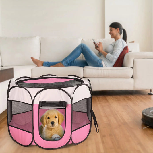 Pink-Blue Options -- 1Pc Portable Foldable Pet Tent Exercise Pen Kennel Removable Zipper Top and Bottom Water Resistant Indoor Outdoor Use for Dogs Cats Other Pets