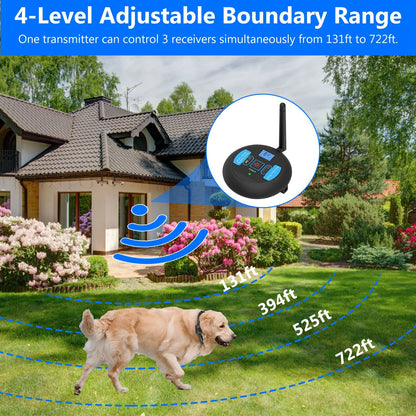 1Set Wireless Electric Dog Fence Pet Shock Boundary Containment System Electric Training Collar for Small Medium Large Dogs