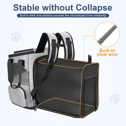 Cat Backpack Carrier, Breathable Expandable Cat Backpack Large Space Cat Carrier Backpack for Kitty Small Dog, Foldable Airline Approved Dog Backpack, Cat Travel Bag up to 20 Lbs