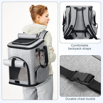 Cat Backpack Carrier, Breathable Expandable Cat Backpack Large Space Cat Carrier Backpack for Kitty Small Dog, Foldable Airline Approved Dog Backpack, Cat Travel Bag up to 20 Lbs