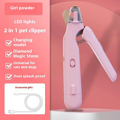 2 in 1 Pet Nail Clippers with Led Light Dog Cat Special Blood Line Scissors Multifunction Animals Paw Nail Trimmer Pet Supplies