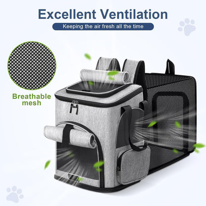 Cat Backpack Carrier, Breathable Expandable Cat Backpack Large Space Cat Carrier Backpack for Kitty Small Dog, Foldable Airline Approved Dog Backpack, Cat Travel Bag up to 20 Lbs